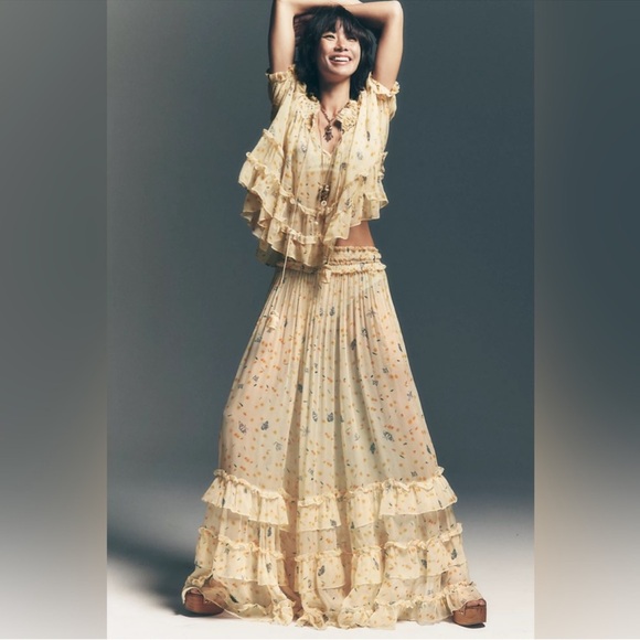 NWOT Free People Morning Mist Maxi Skirt Set- Sweet Yellow Combo - Picture 5 of 11